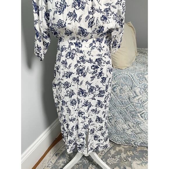 Vintage 80s Midi Shirt Dress Navy Floral Old Money Natutical Cottagecore Prep 12 - Picture 5 of 16